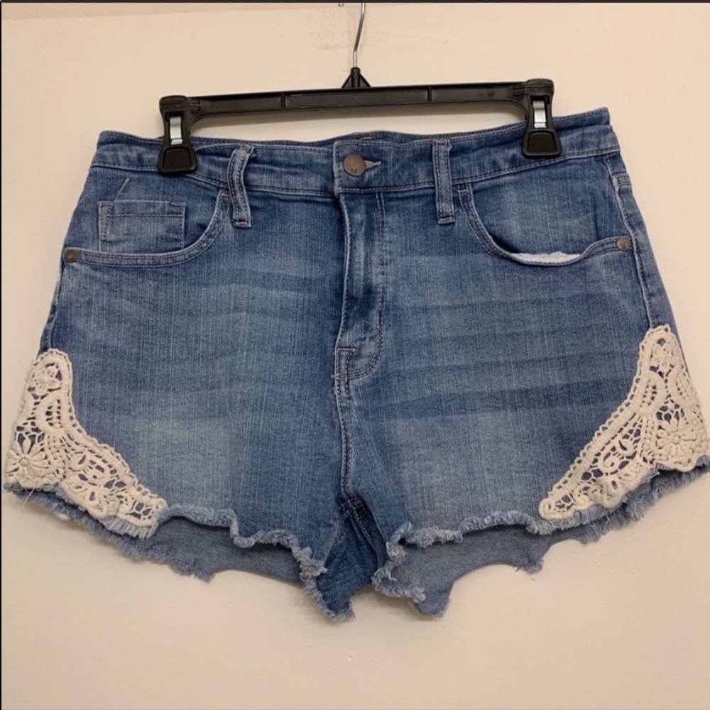 Blue Denim Women's Shorts with Lace Detail